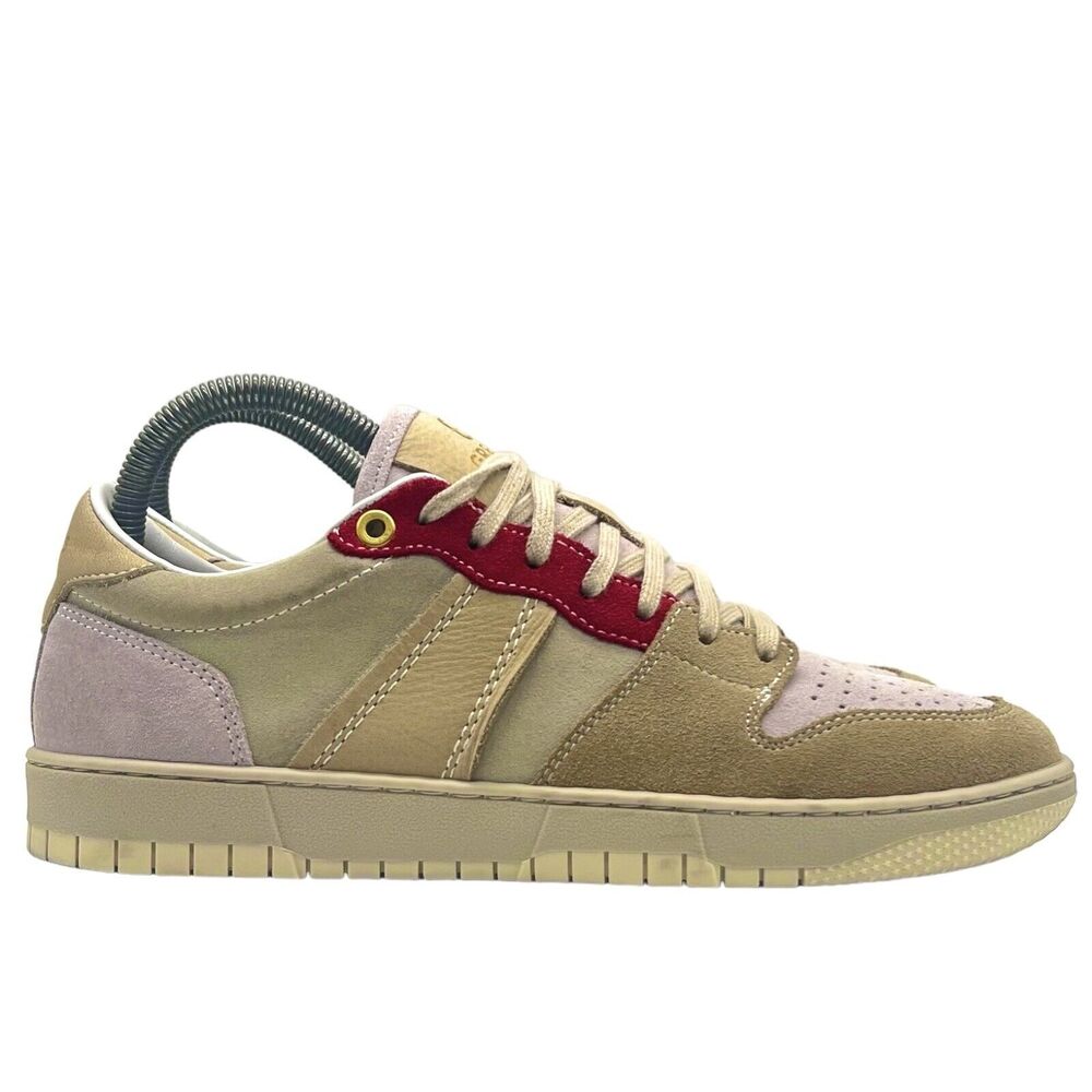 Greats JMZ Low Top Sneakers Tan Beige Red Suede Leather Womens 9.5‎ JMZL02SG